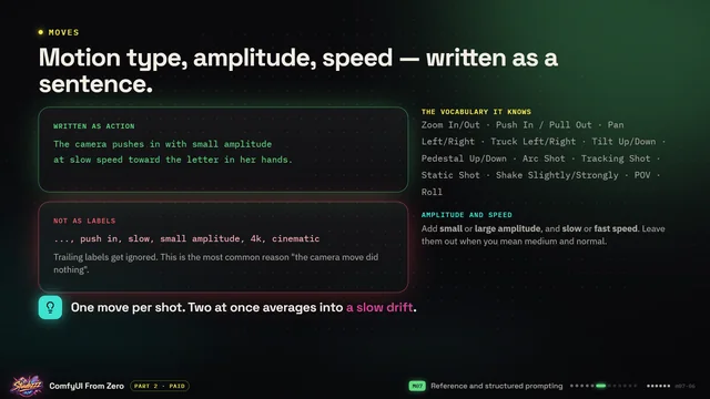 Course slide from Part 2: Camera motion, written as a sentence.